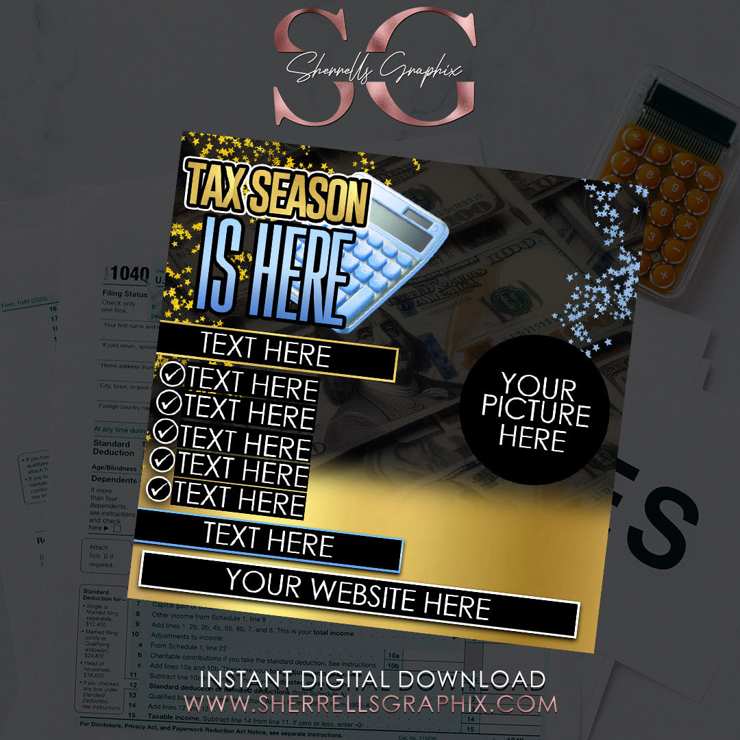 INSTANT DIGITAL DOWNLOAD TAX SEASON IS HERE INSTOCK BLUE E-FLYER DESIGN