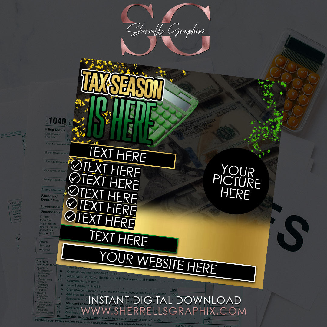 INSTANT DIGITAL DOWNLOAD TAX SEASON IS HERE INSTOCK GREEN E-FLYER DESIGN