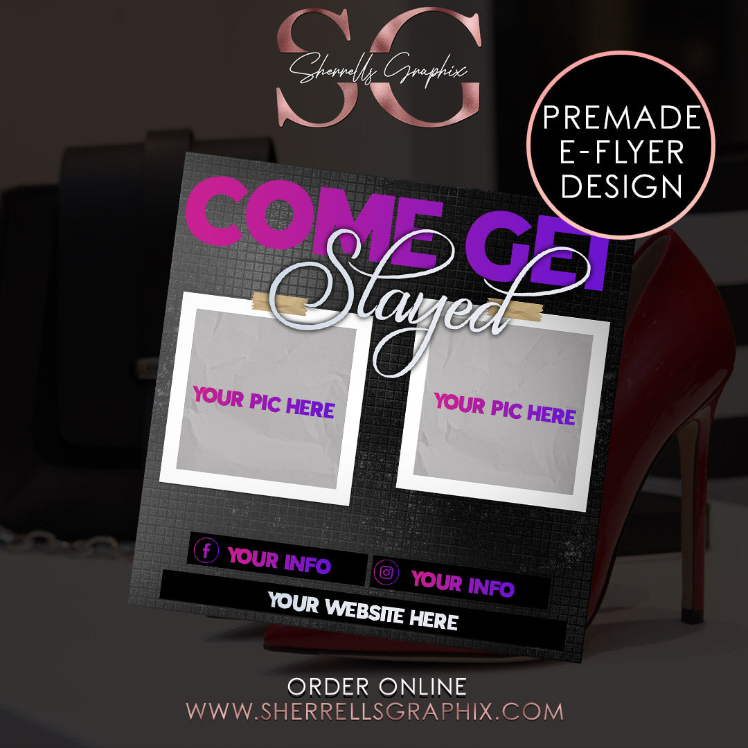 COME GET SLAYED PINK/PURPLE PREMADE E-FLYER DESIGN image 0