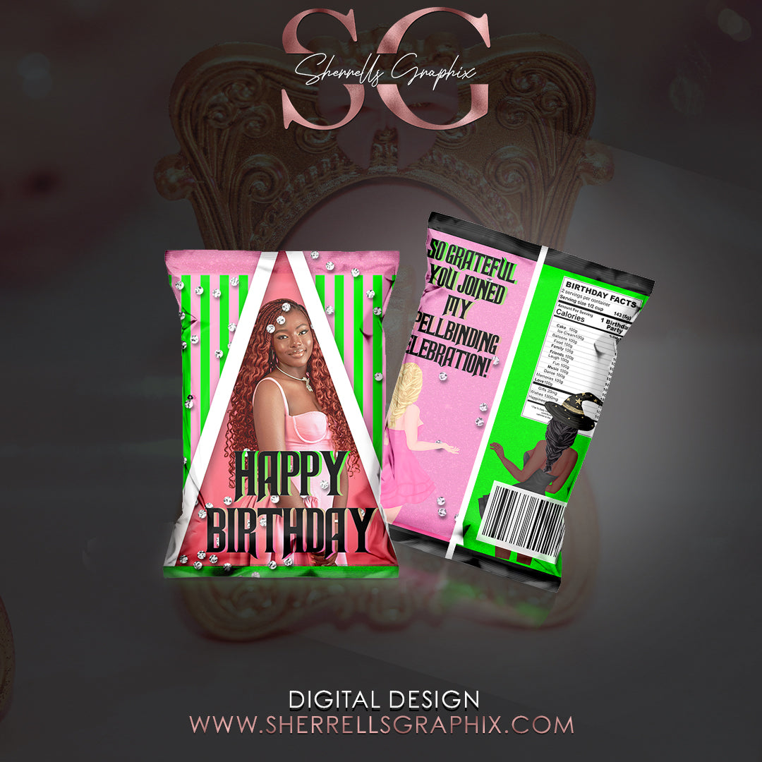 Enchanted Emerald and Pink Themed Chip Bag Digital Design ( Design Only)